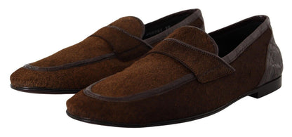 Brown Exotic Leather Mens Slip On Loafers Shoes