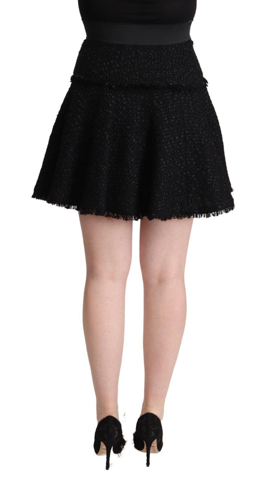 Black Knitted Nylon High Waist Mini A-line Skirt