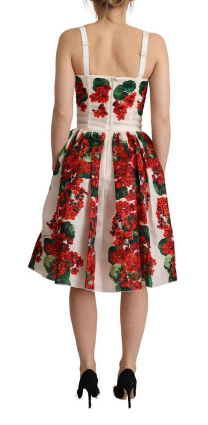 White Geranium Embellished Print A-line Dress