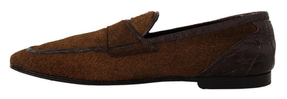 Brown Exotic Leather Mens Slip On Loafers Shoes