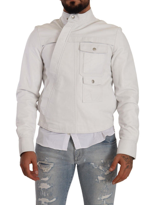White Leather Biker Black Gold Collection Jacket