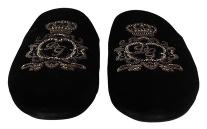 Black Velvet DG Crown Embroidery Slides Shoes