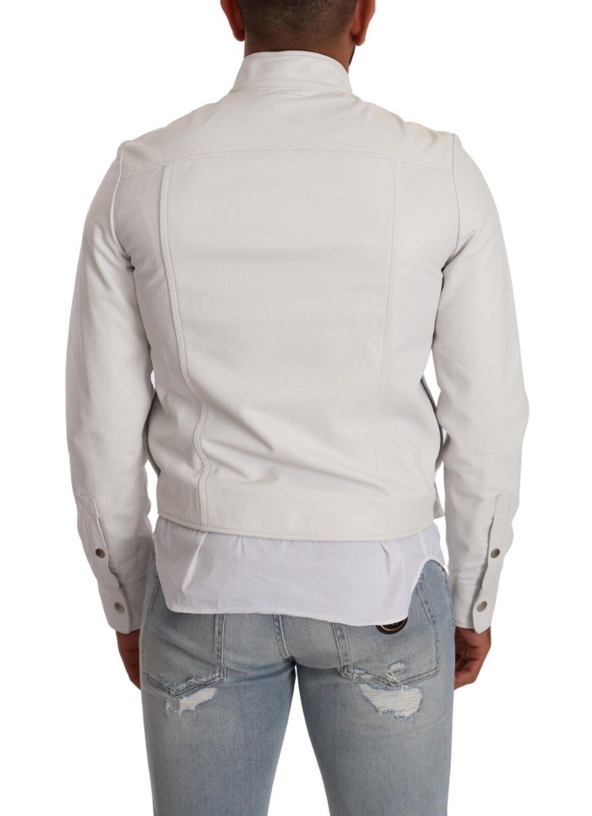White Leather Biker Black Gold Collection Jacket