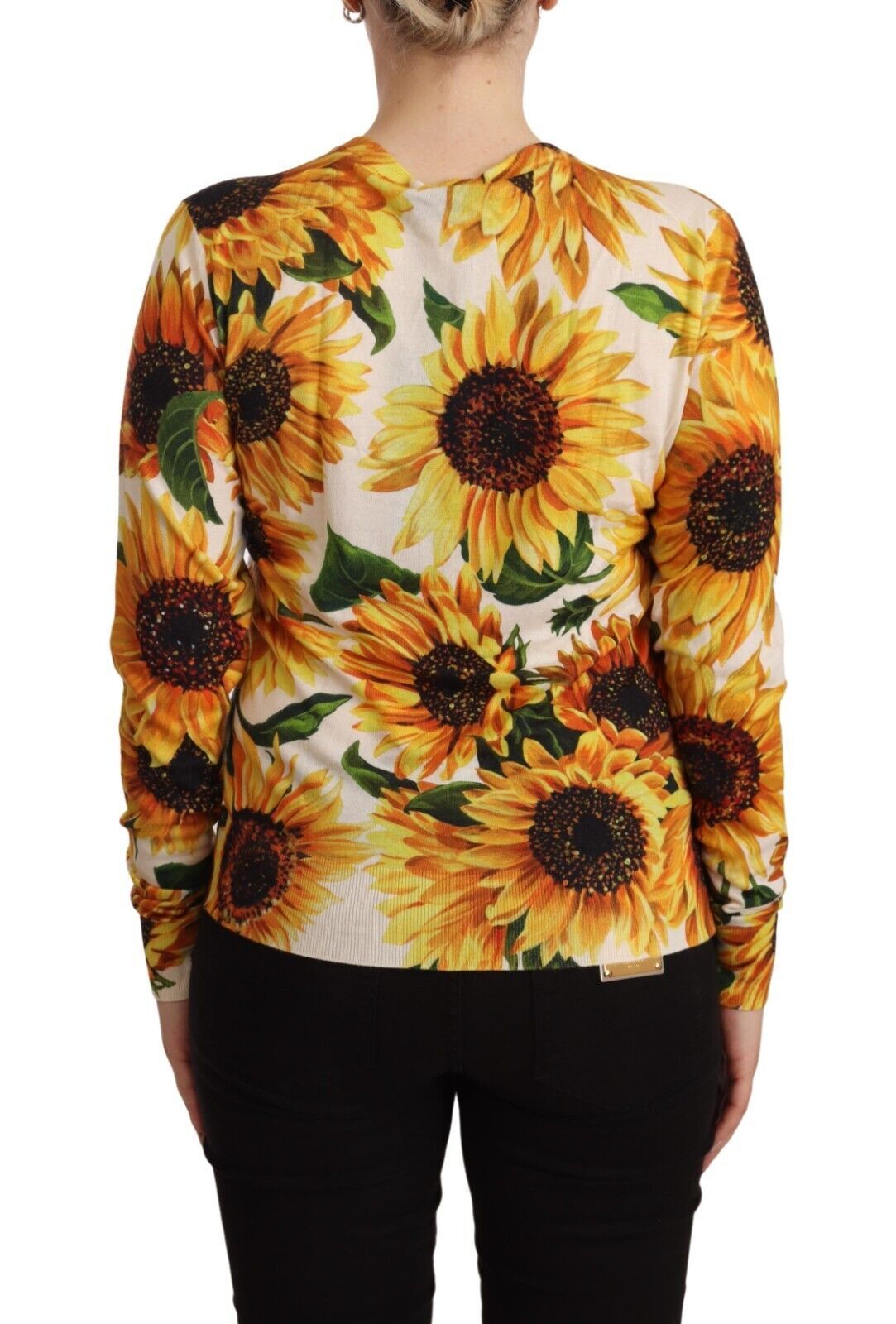 White Daisy Sunflower Silk Cashmere Cardigan Sweater