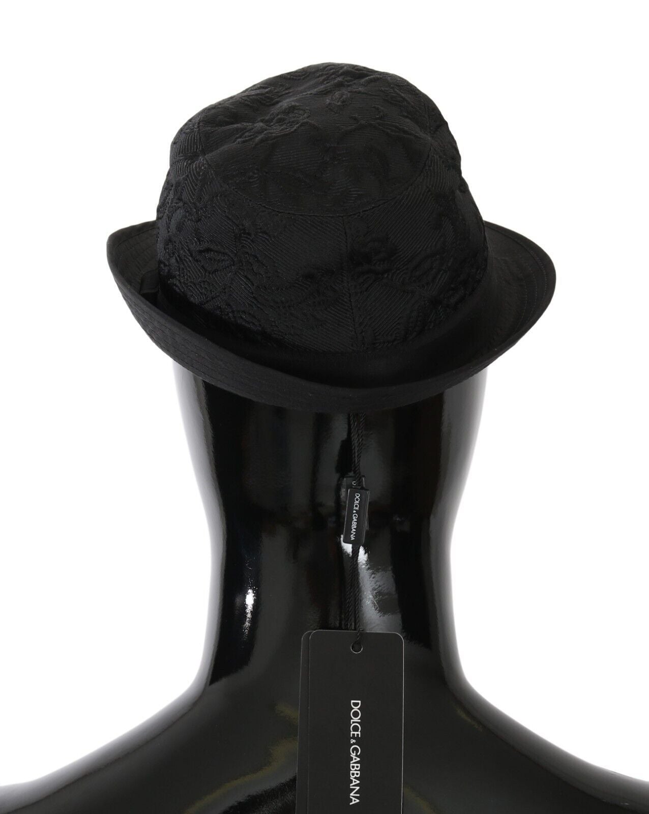 Black Acetate Floral Jacquard Fedora Hat