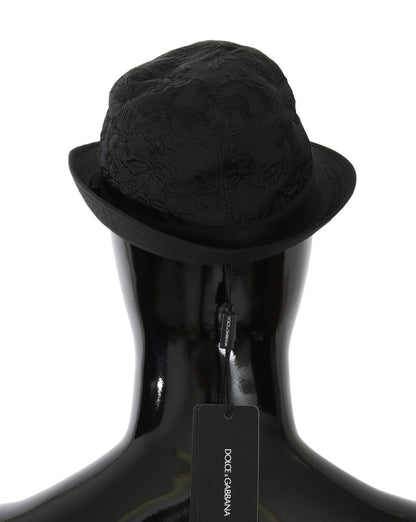 Black Acetate Floral Jacquard Fedora Hat