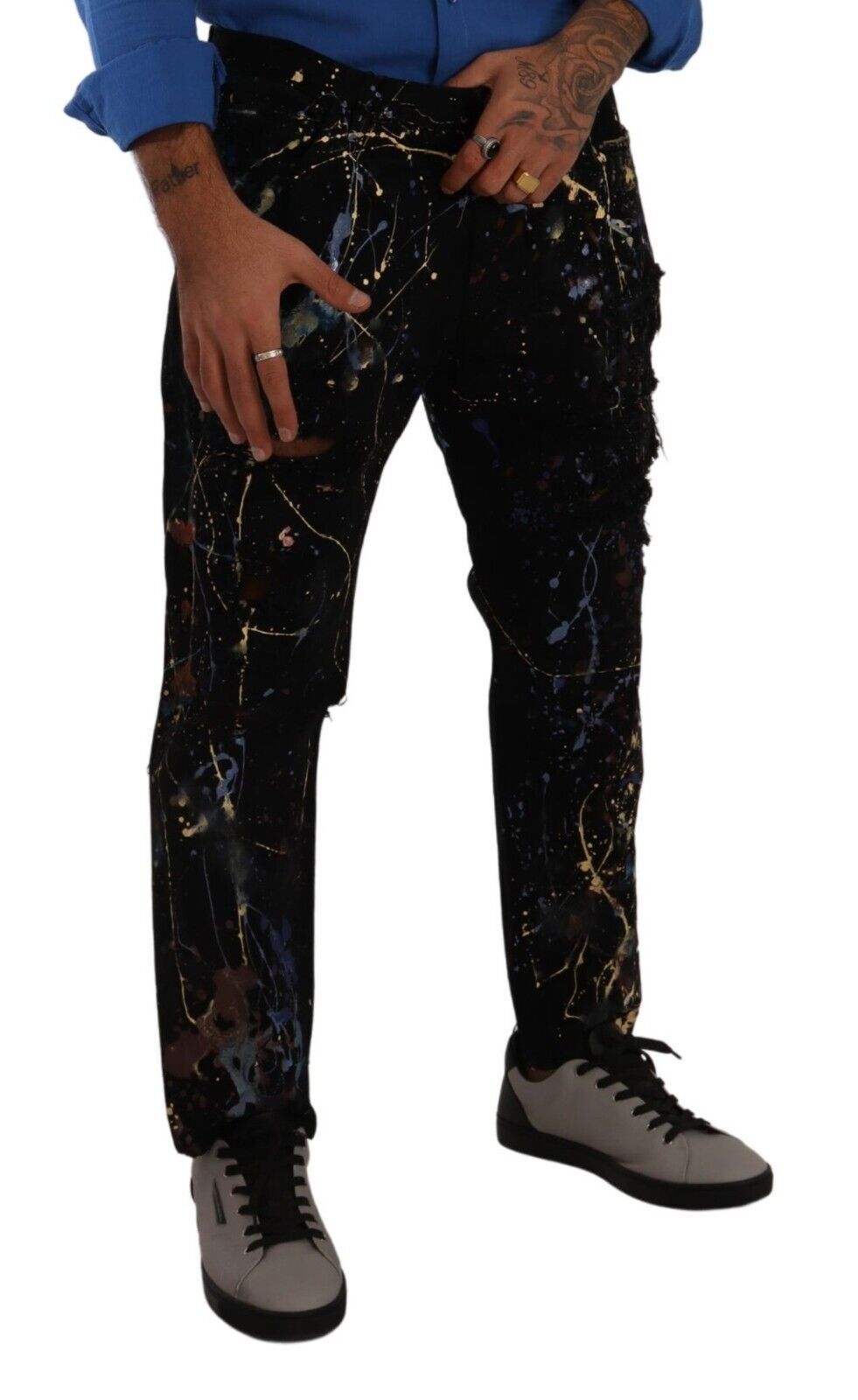 Black Color Splash Cotton Denim Jeans