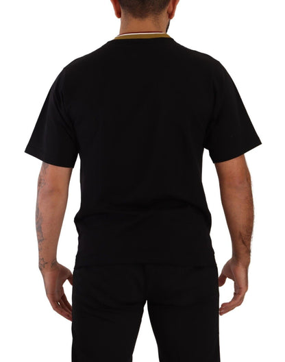 Black Cotton Logo Print Crewneck Tee T-shirt