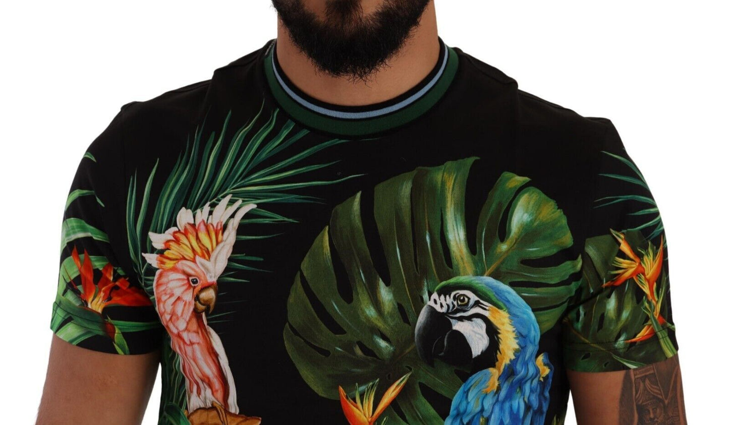 Black Cotton Jungle Print Crewneck Top T-shirt