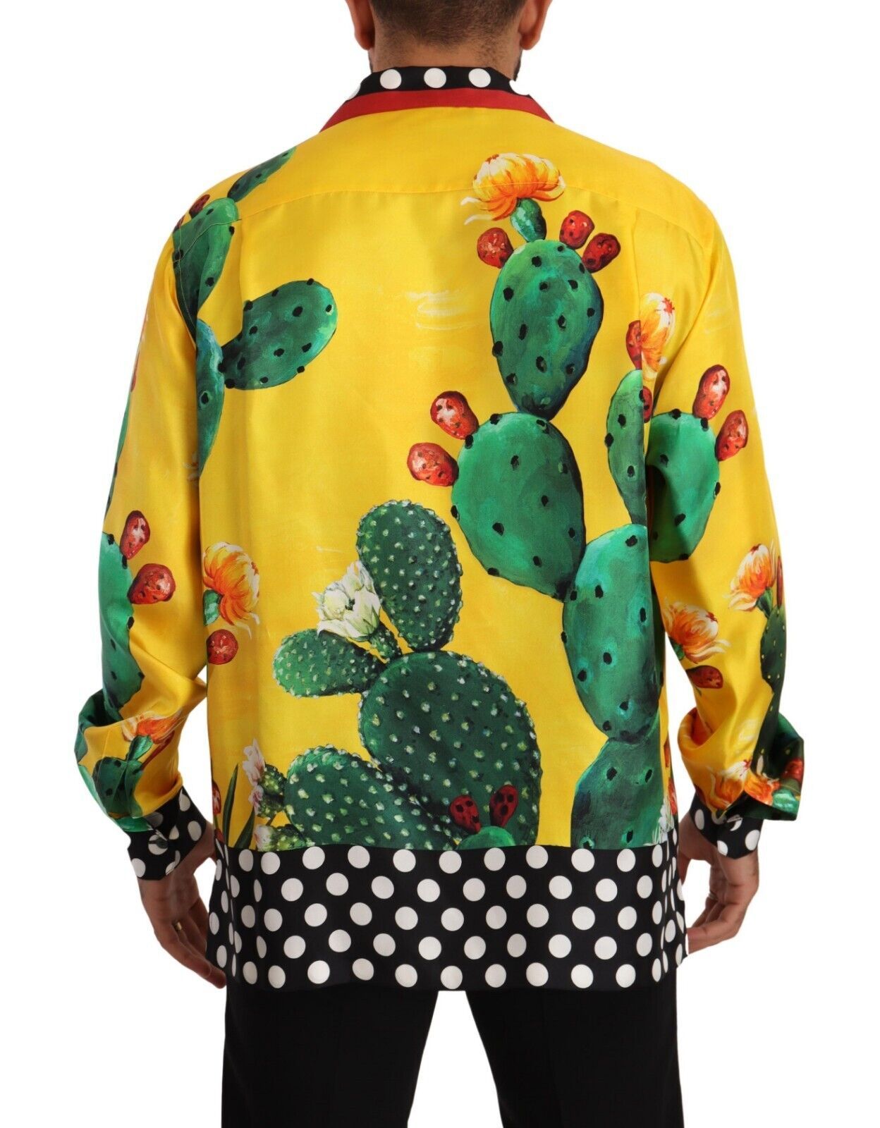 Yellow Green Cactus Silk Hawaiian Top Mens Shirt