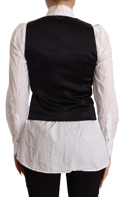Black Button Down Sleeveless Vest Cotton Top