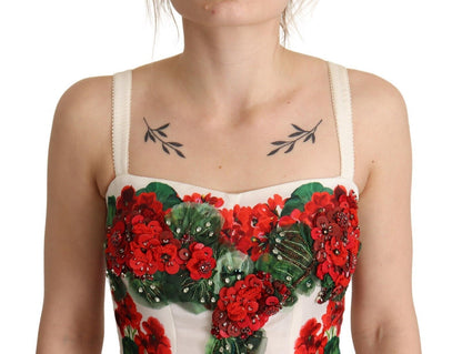 White Geranium Embellished Print A-line Dress