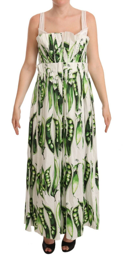 White Cotton Stretch Pea Pods Maxi Dress