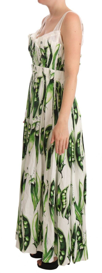 White Cotton Stretch Pea Pods Maxi Dress