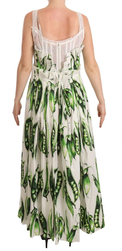White Cotton Stretch Pea Pods Maxi Dress