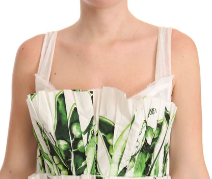 White Cotton Stretch Pea Pods Maxi Dress