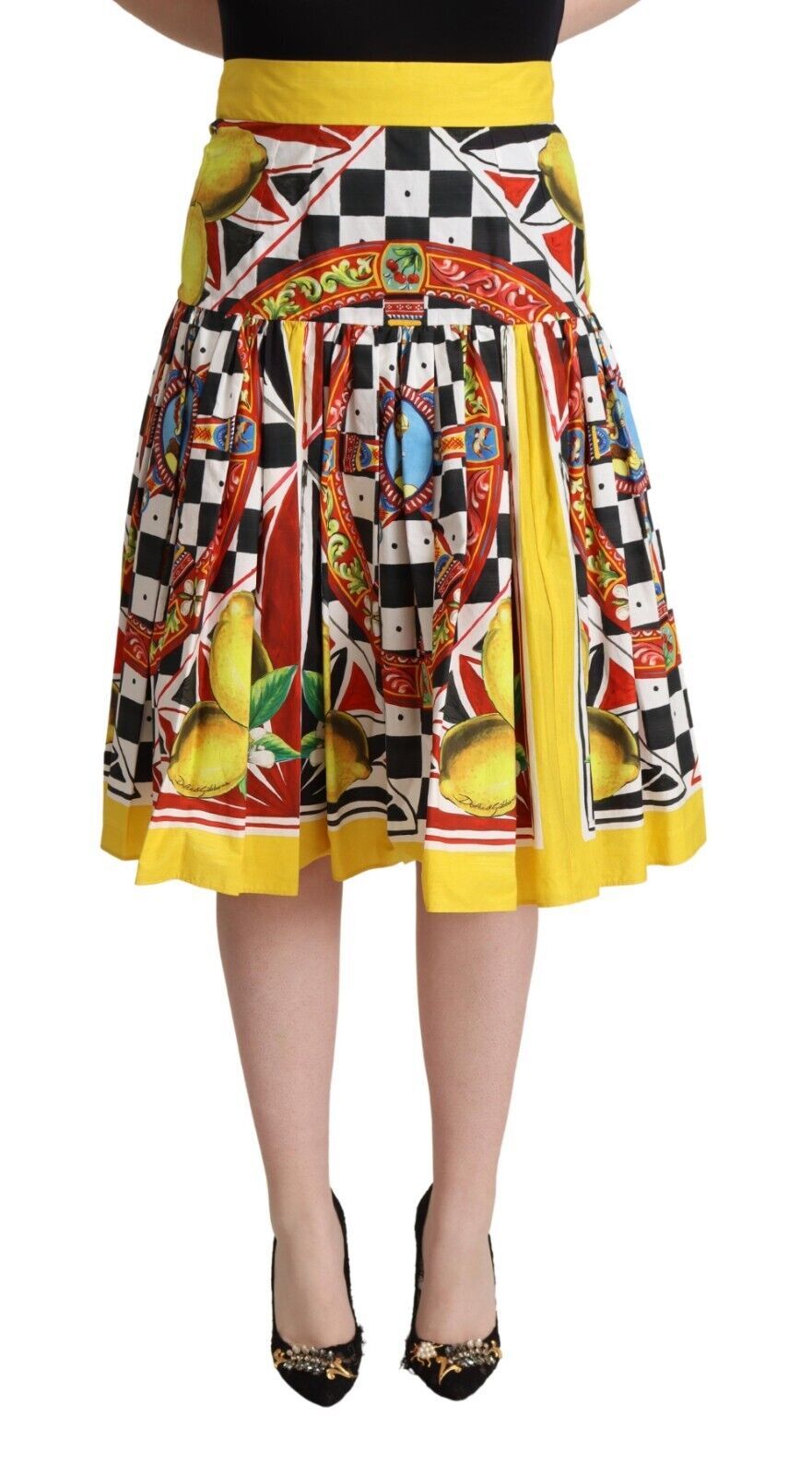 Multicolor Carretto High Waist A-line Pleated Skirt