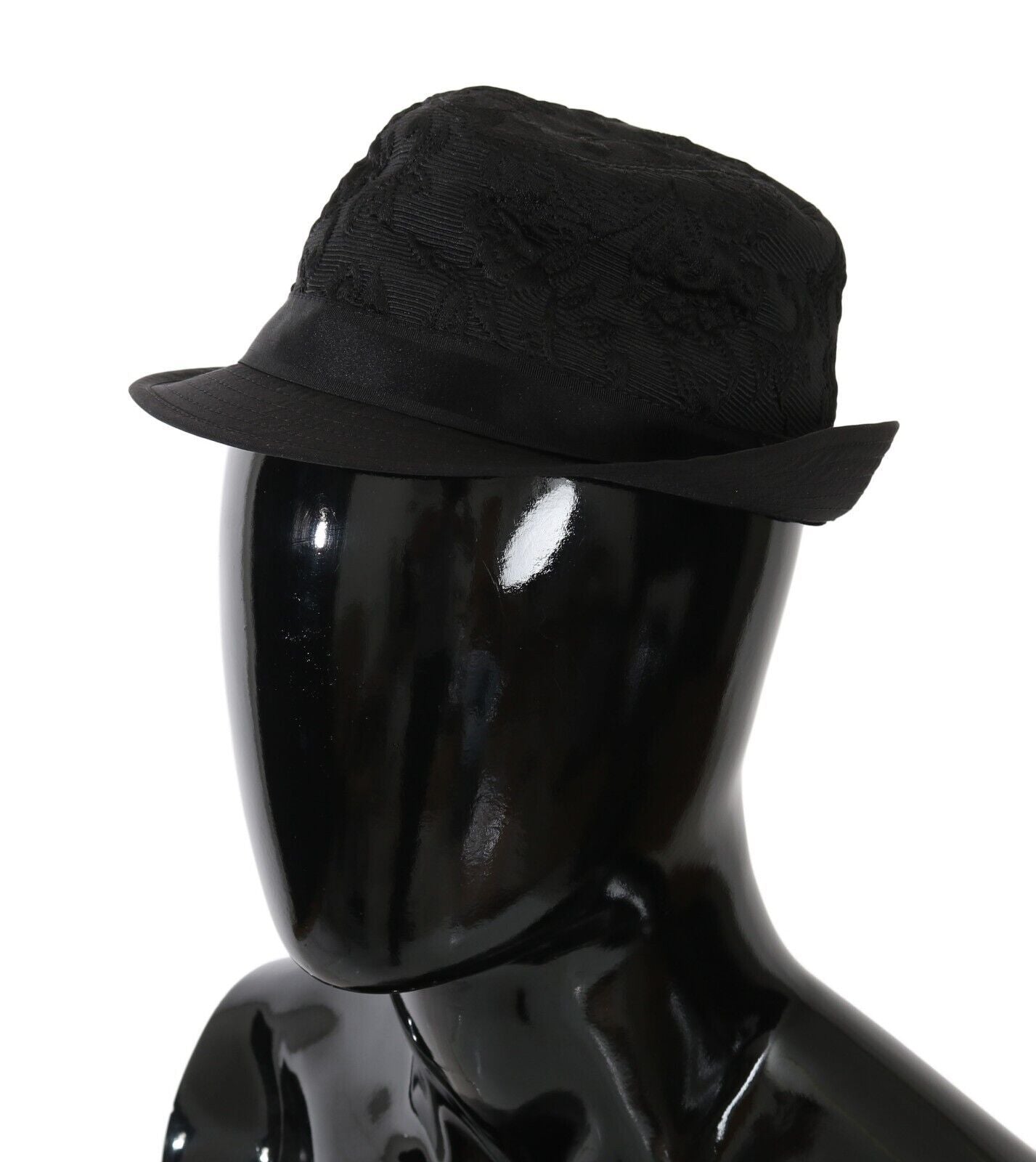 Black Acetate Floral Jacquard Fedora Hat