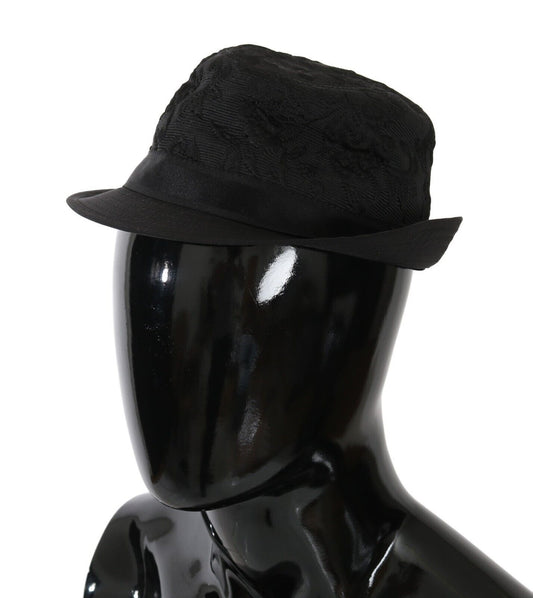 Black Acetate Floral Jacquard Fedora Hat