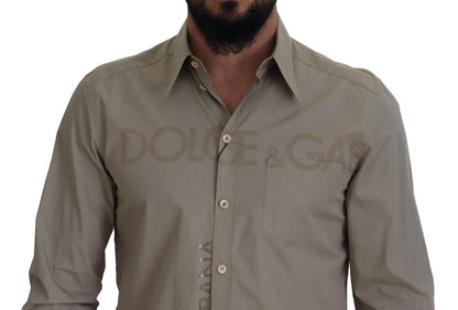 Beige Cotton Long Sleeves Dress Formal Shirt