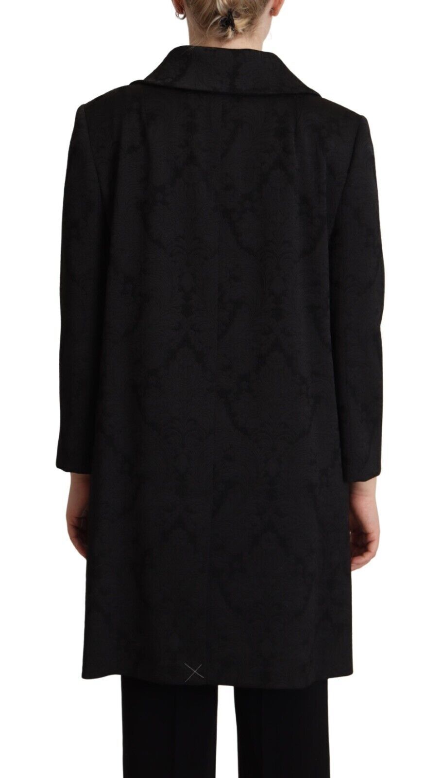 Black Brocade Polyester Long Sleeves Jacket