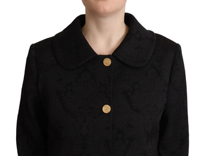 Black Brocade Polyester Long Sleeves Jacket