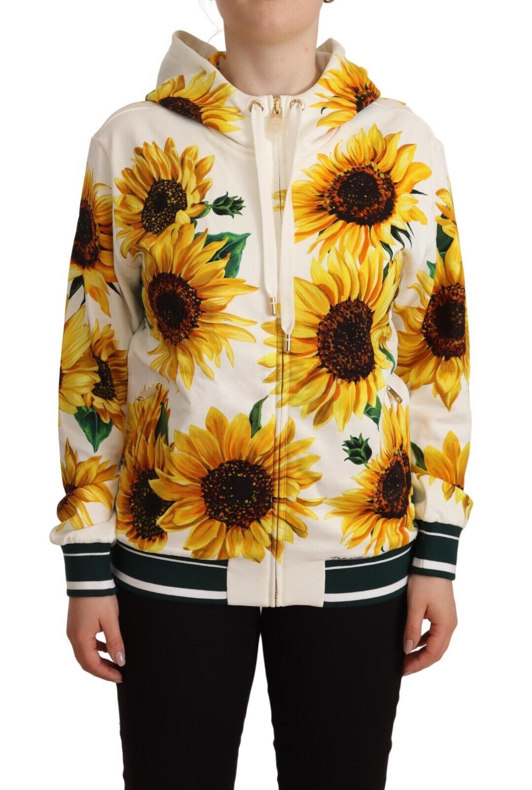 White Daisy Sunflower Hooded Zipper Cotton Sweater
