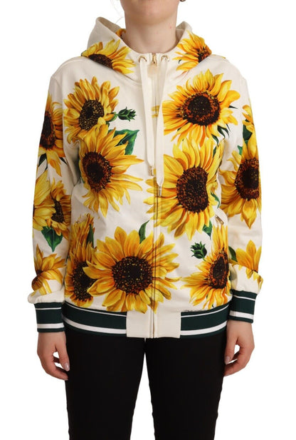 White Daisy Sunflower Hooded Zipper Cotton Sweater