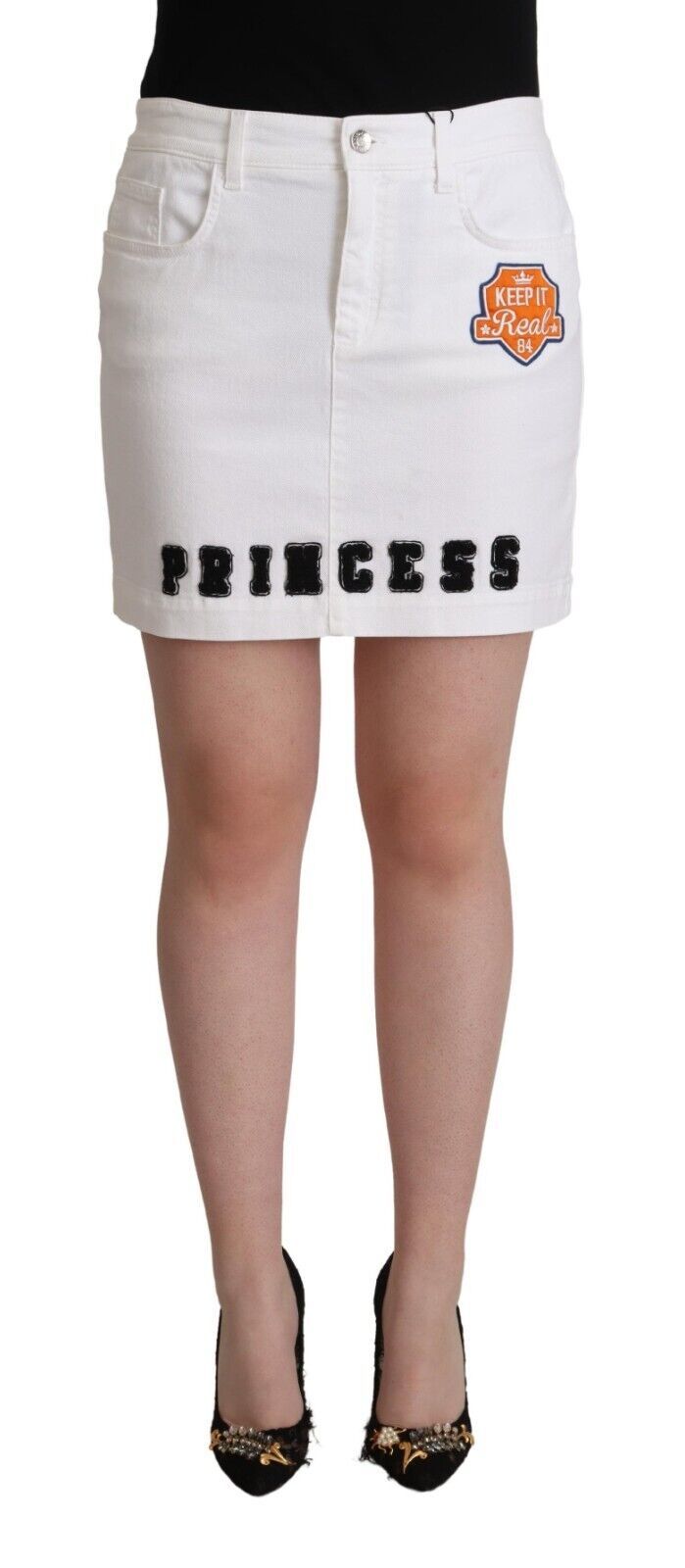 White Princess Embellish Mini Denim Pencil Cut Skirt