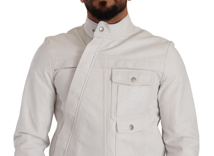 White Leather Biker Black Gold Collection Jacket
