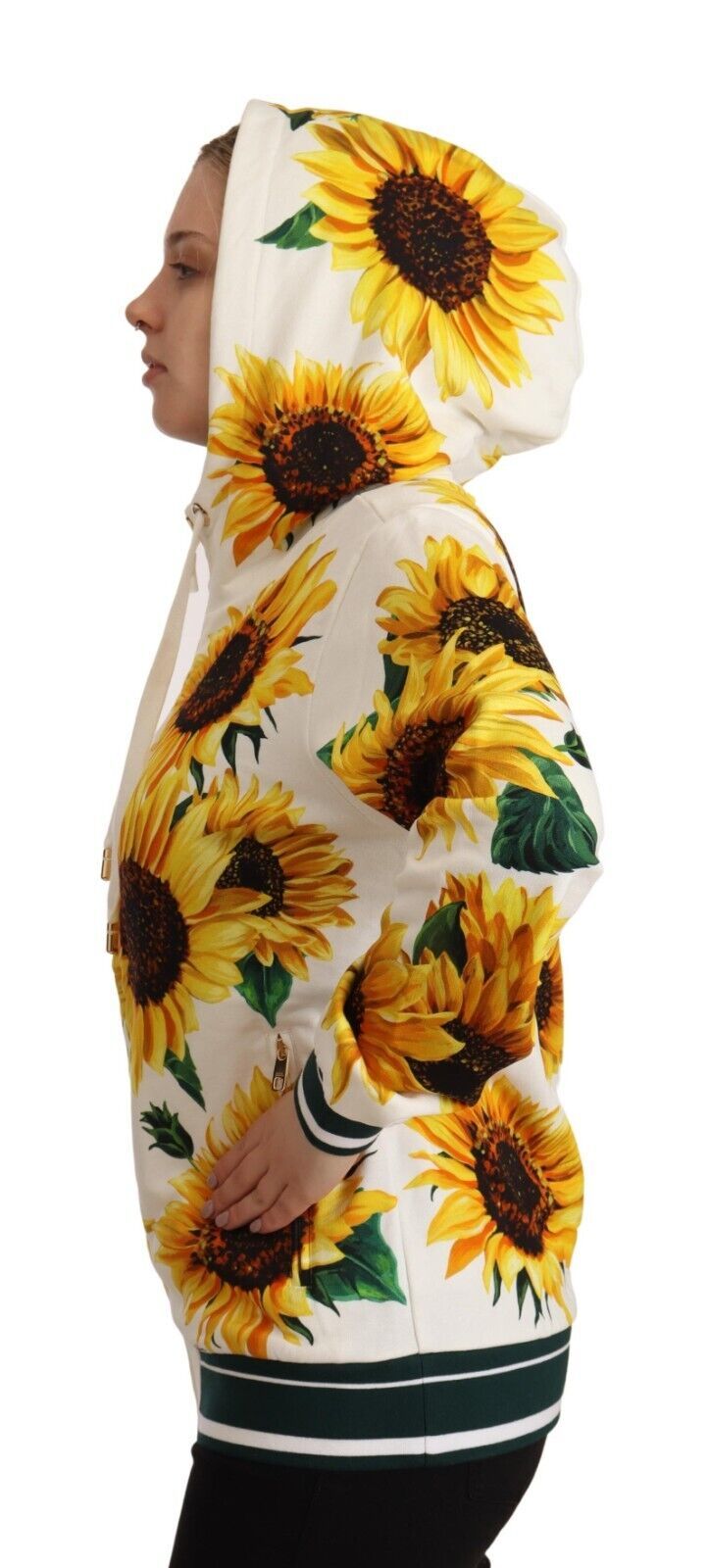 White Daisy Sunflower Hooded Zipper Cotton Sweater