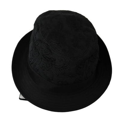 Black Acetate Floral Jacquard Fedora Hat