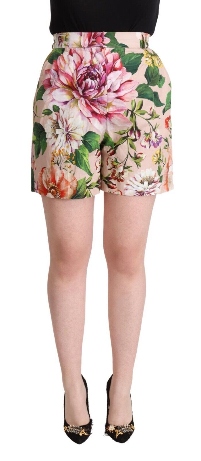 Pink Fiori Cotton Mid Waist Bermuda Shorts