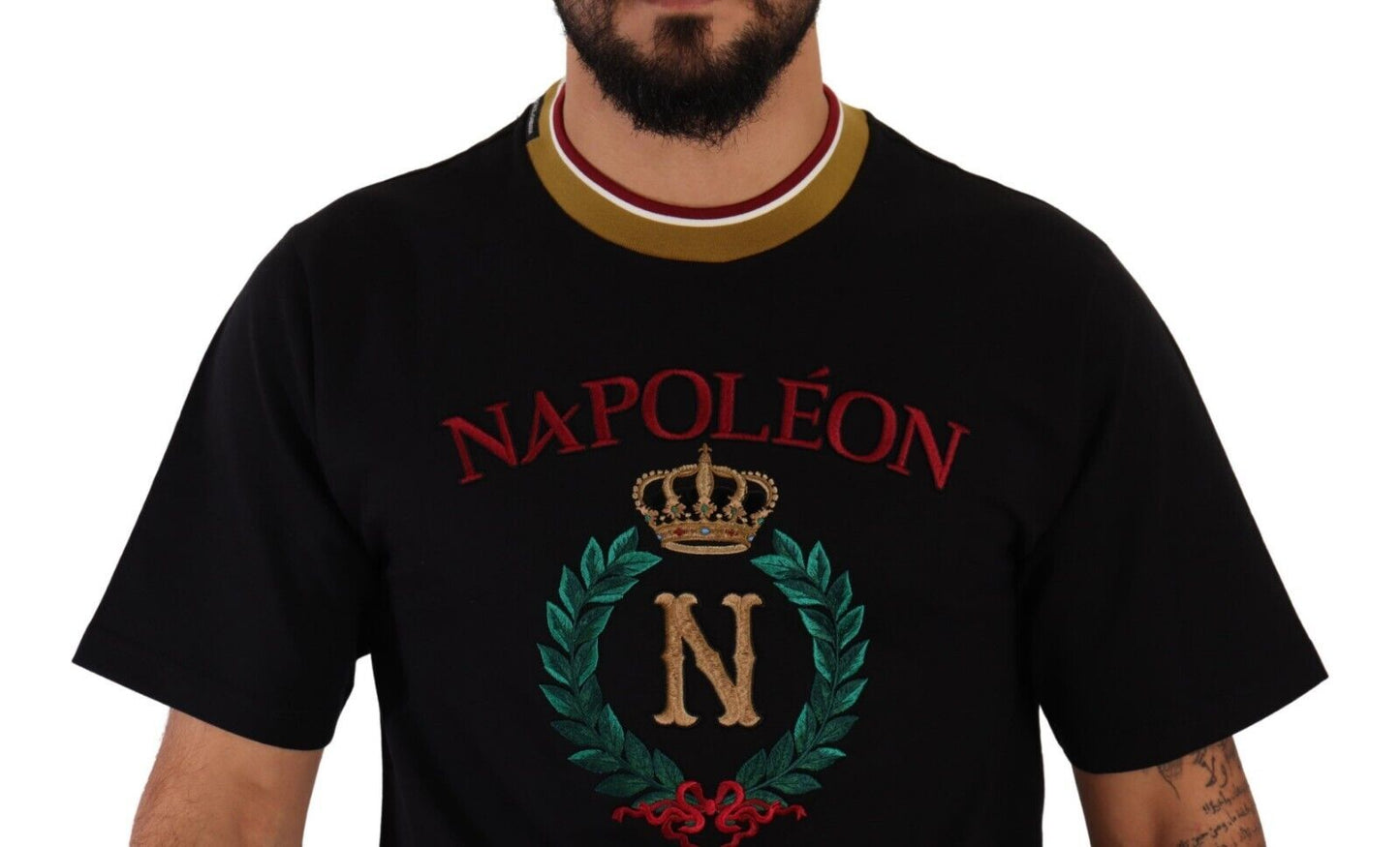 Black Cotton Logo Print Crewneck Tee T-shirt