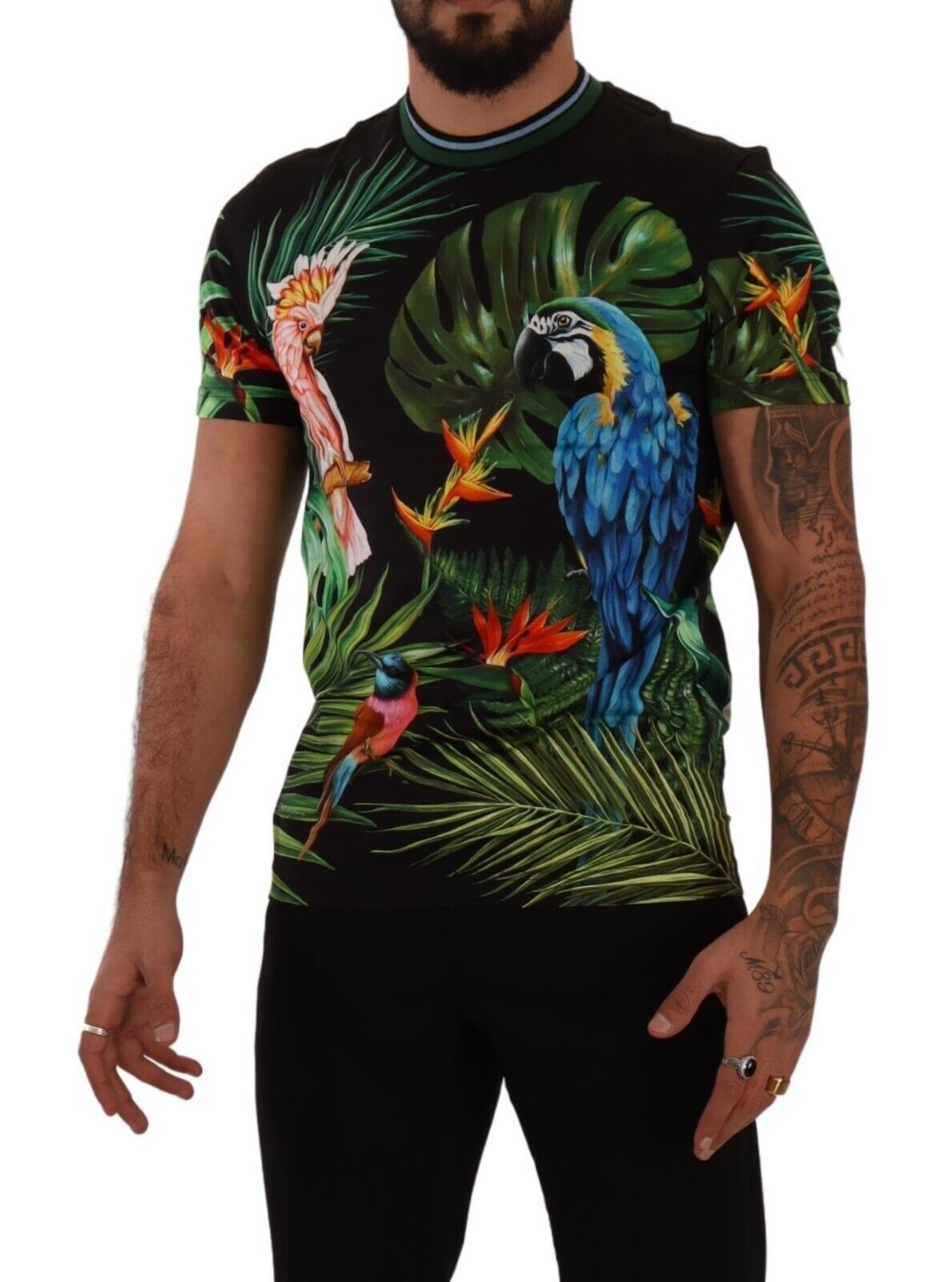 Black Cotton Jungle Print Crewneck Top T-shirt