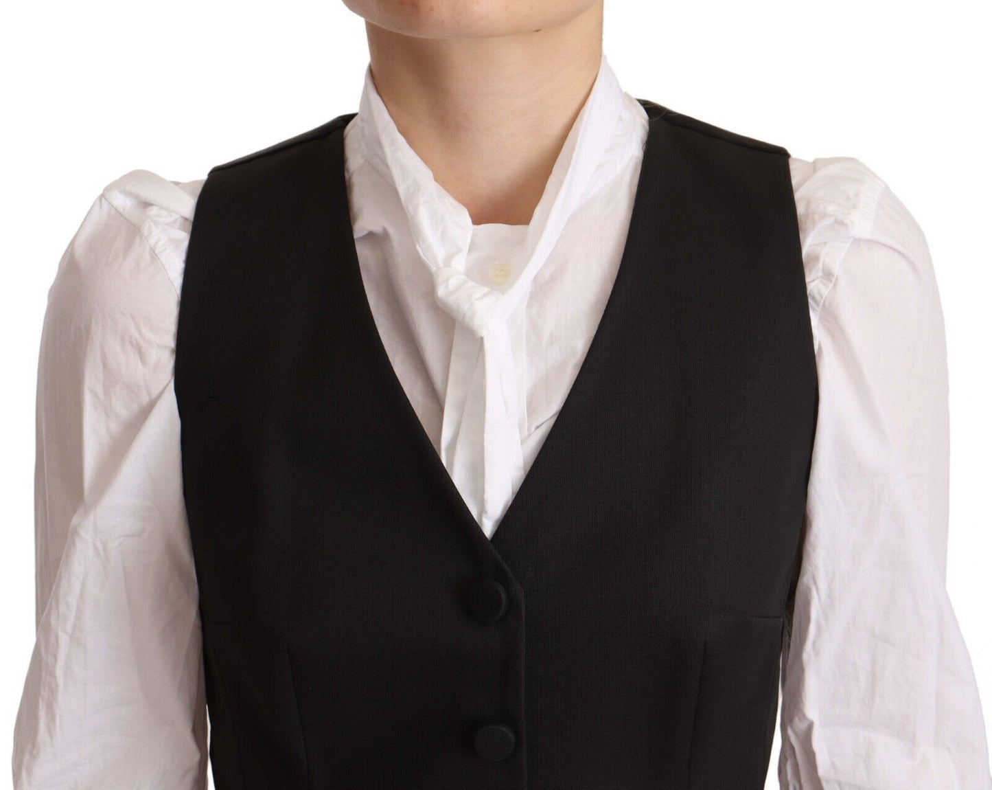 Black Button Down Sleeveless Vest Cotton Top