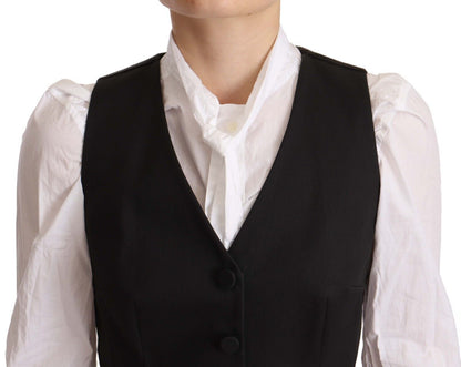 Black Button Down Sleeveless Vest Cotton Top