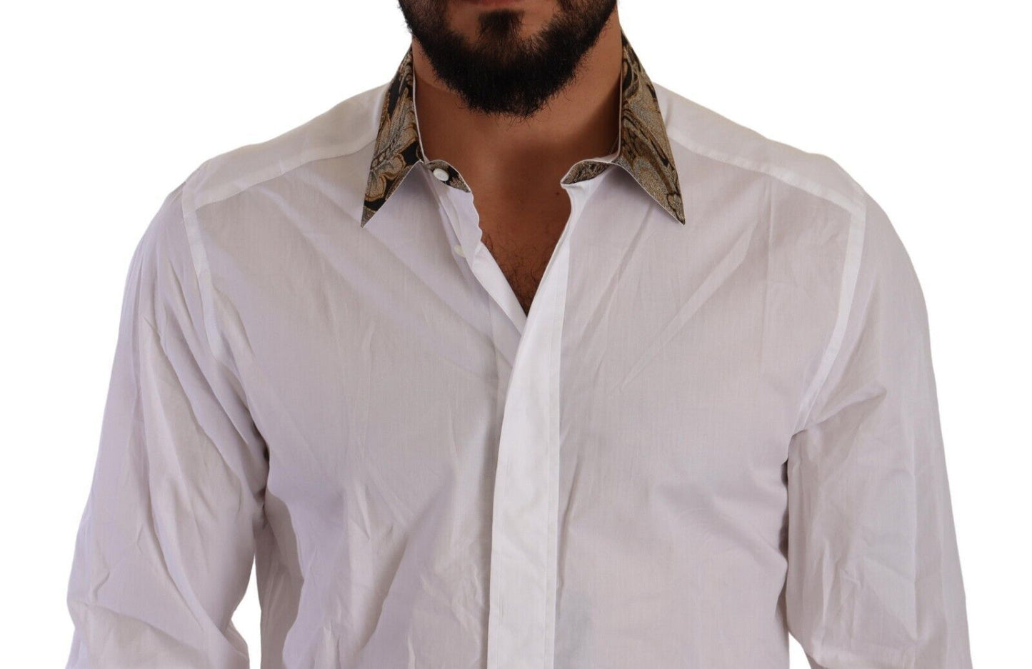 White GOLD Cotton Jacquard Long Sleeves Shirt