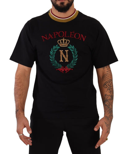 Black Cotton Logo Print Crewneck Tee T-shirt