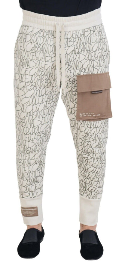 White DG Logo Pocket Print Men Trouser Pants