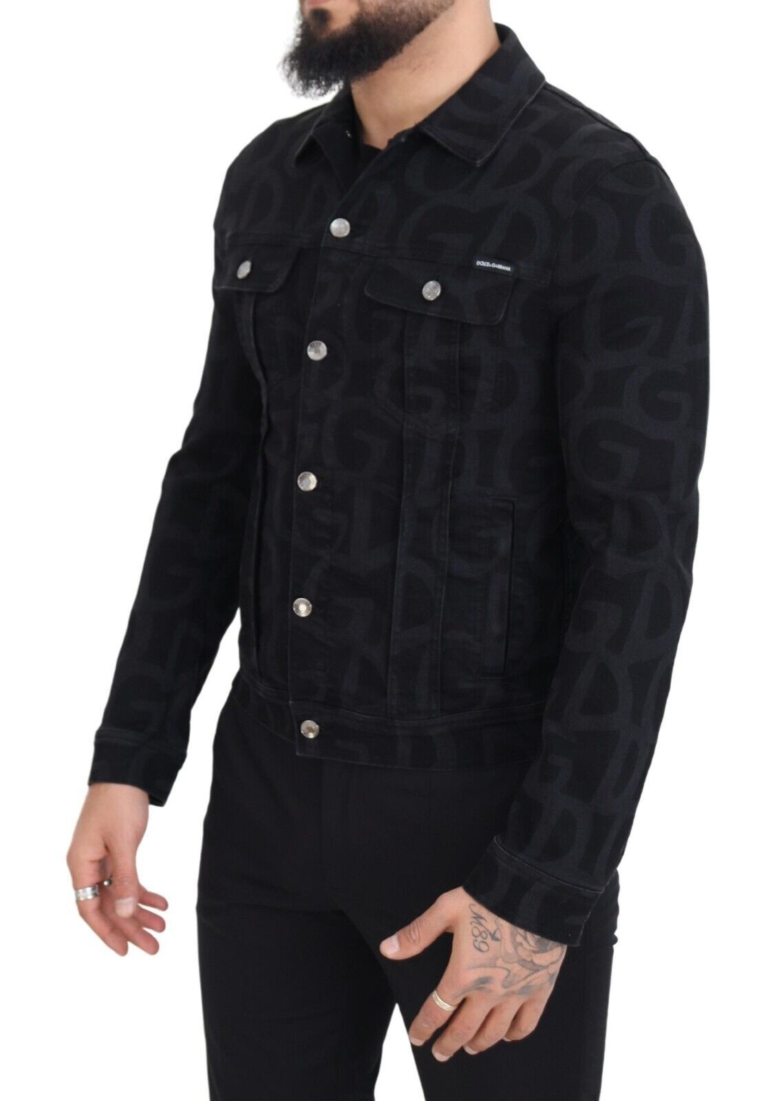 Black Cotton DG Mania Collared Denim Jacket