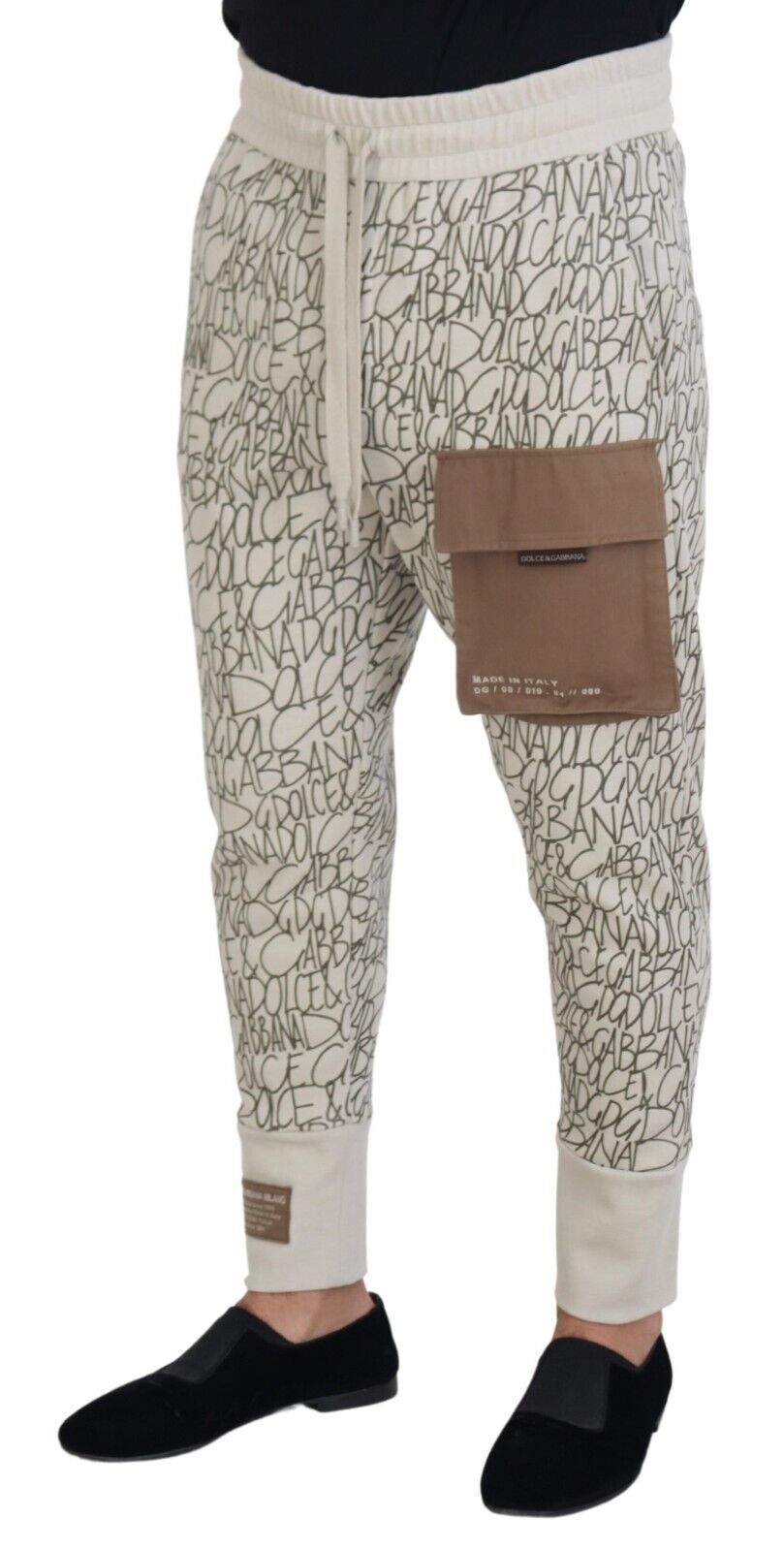 White DG Logo Pocket Print Men Trouser Pants
