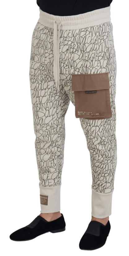White DG Logo Pocket Print Men Trouser Pants