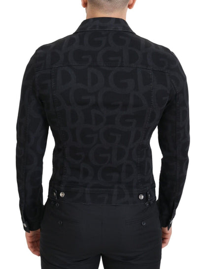 Black Cotton DG Mania Collared Denim Jacket