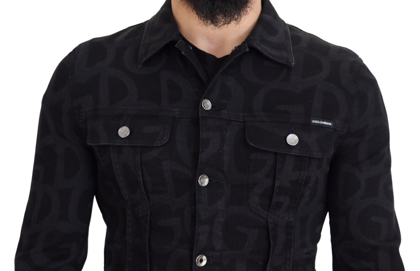 Black Cotton DG Mania Collared Denim Jacket