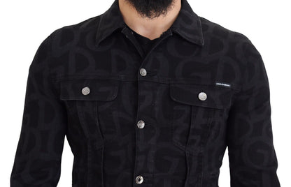 Black Cotton DG Mania Collared Denim Jacket