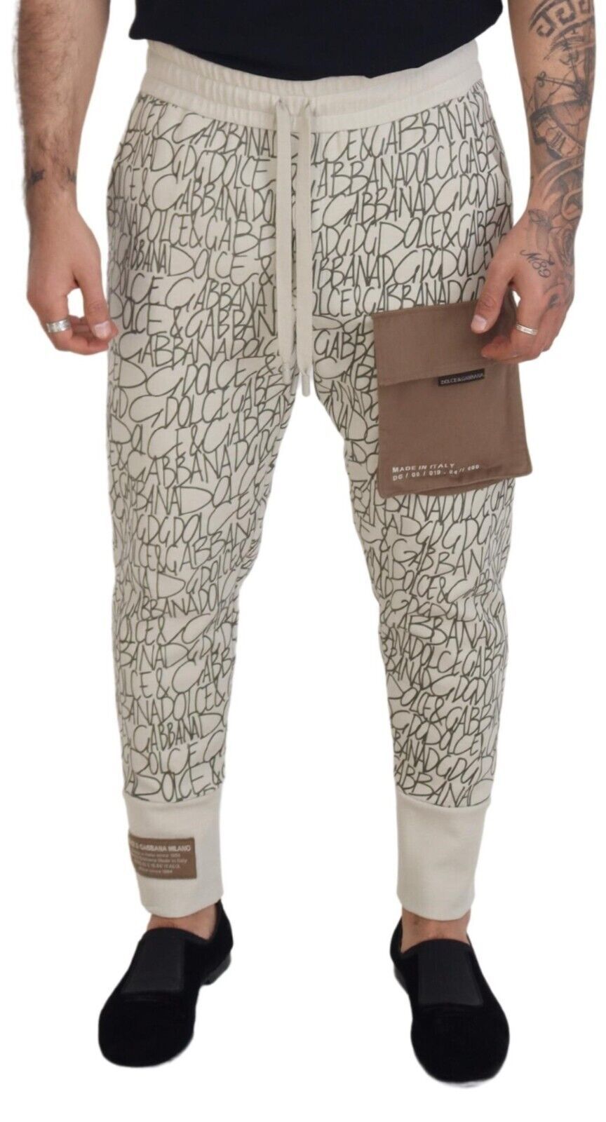White DG Logo Pocket Print Men Trouser Pants