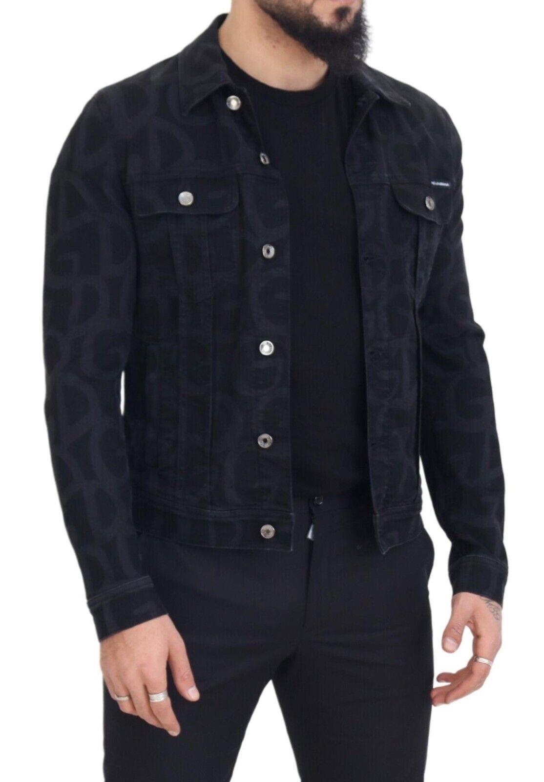 Black Cotton DG Mania Collared Denim Jacket