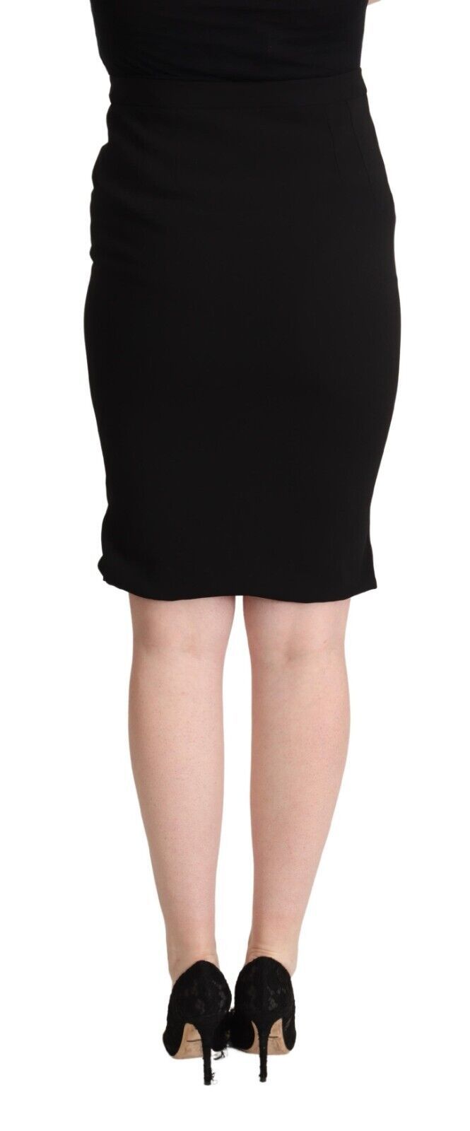 Black High Waist Knee Length Pencil Cut Skirt