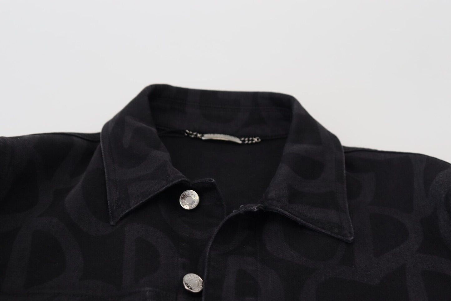 Black Cotton DG Mania Collared Denim Jacket